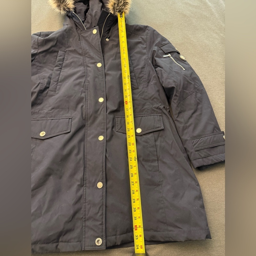 Women’s Navy Blue XL London Fog Puffer Jacket Coat Removable Hood - Picture 2 of 10